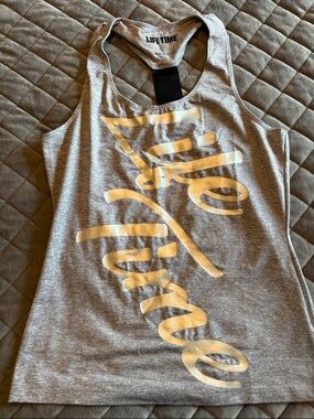 Life Time Grey Tank with White Script Logo. Medium